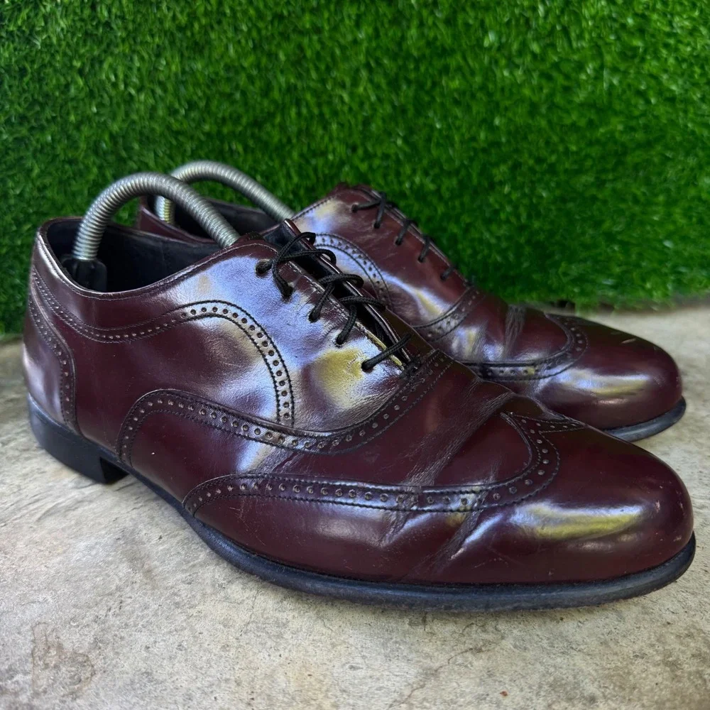 Vintage 90s Allen Edmonds Wingtip Oxford Shoes Workwear Burgundy 8 Wide